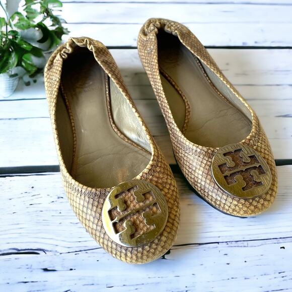 Tory Burch ballet flats Womens Size 7.5 or 8 brown snake skin print - Picture 1 of 8